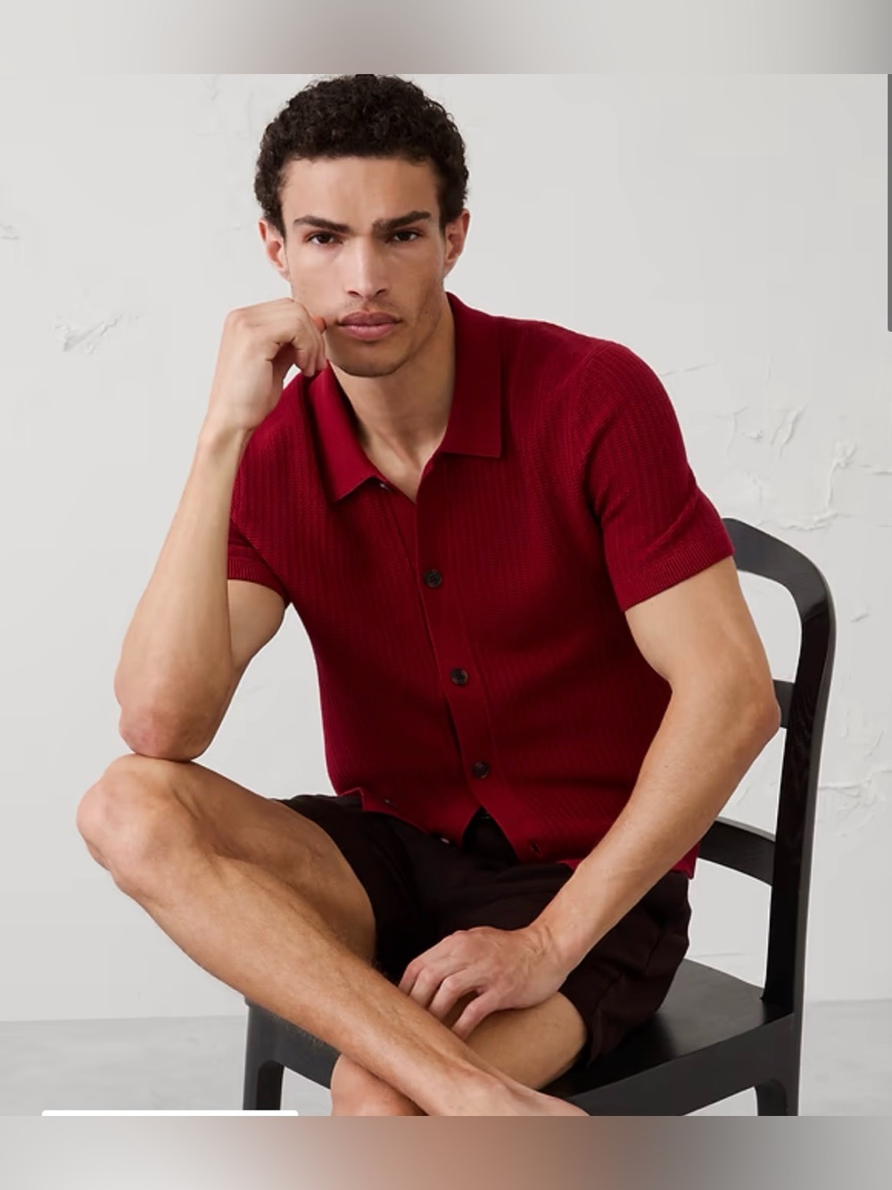 Banana Republic Men's cranberry Short-Sleeve textured Polo Sweater Size Large